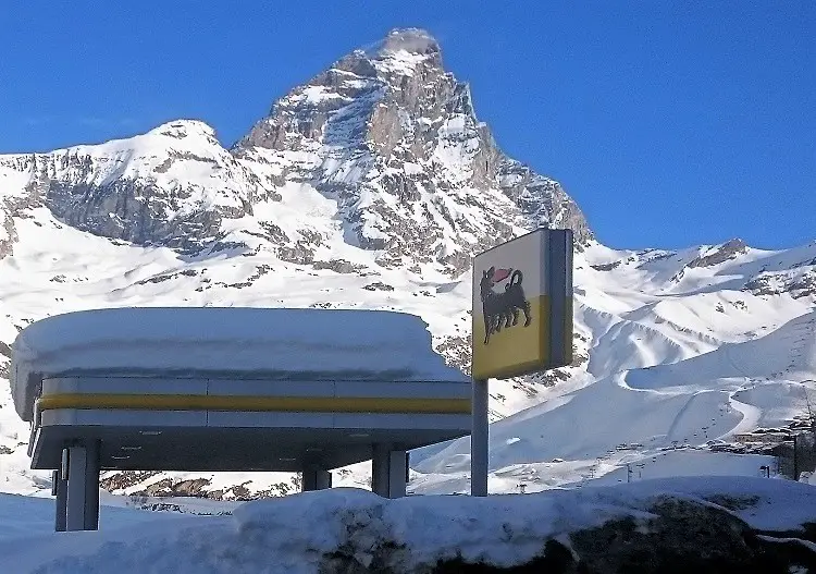 Italy's best petrol station location below the Matterhorn at Cervinia.