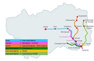 Aosta to Monterosa Train & Bus Route Map