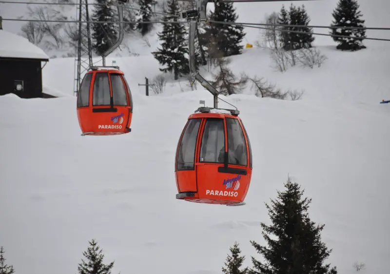 Tonale ski resort Paradiso gondola heading up to ............. paradiso!