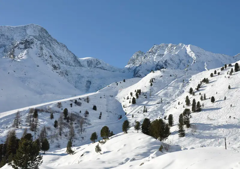 Arolla ski resort terrain with Fontanesses 1 lift & the Glacier de Tsijiore Nouve