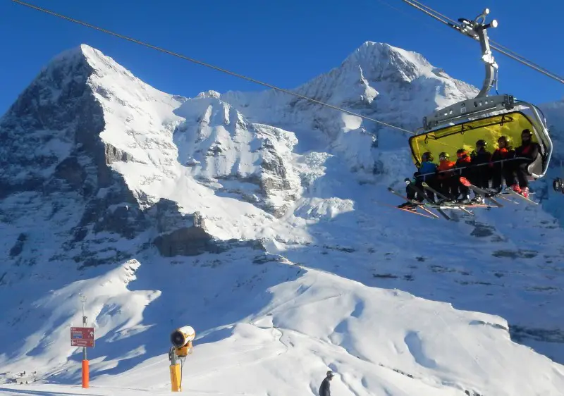 Grindelwald Wengen Switzerland is a Jungfrau ski resort under the looming Eiger