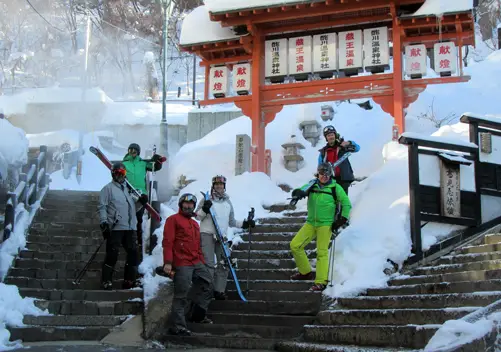 Heading up to the onsen shrine to pray for more powder