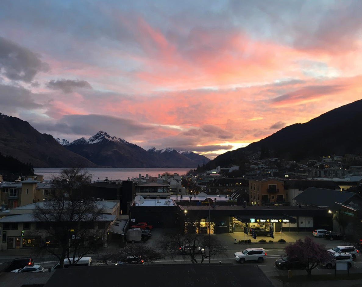 Apres drinks with sunset views from the rooftop terrace