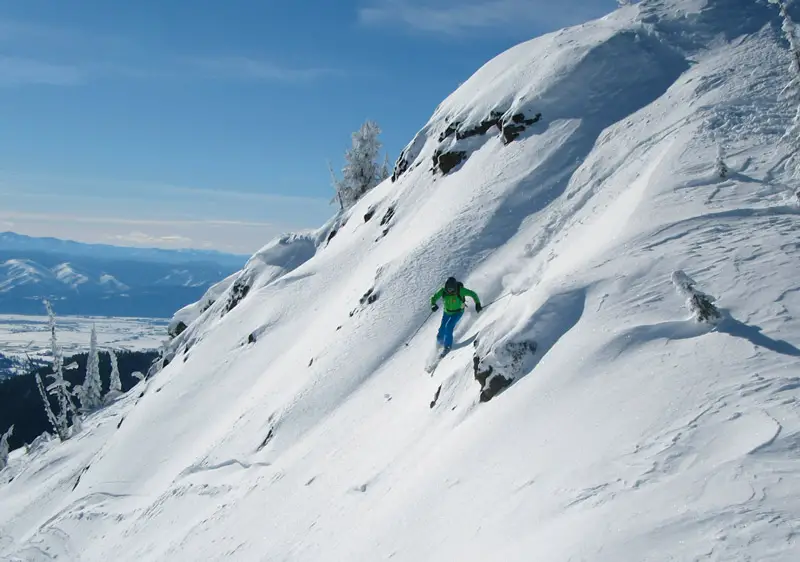 Short pitches of open terrain before the tree skiing starts