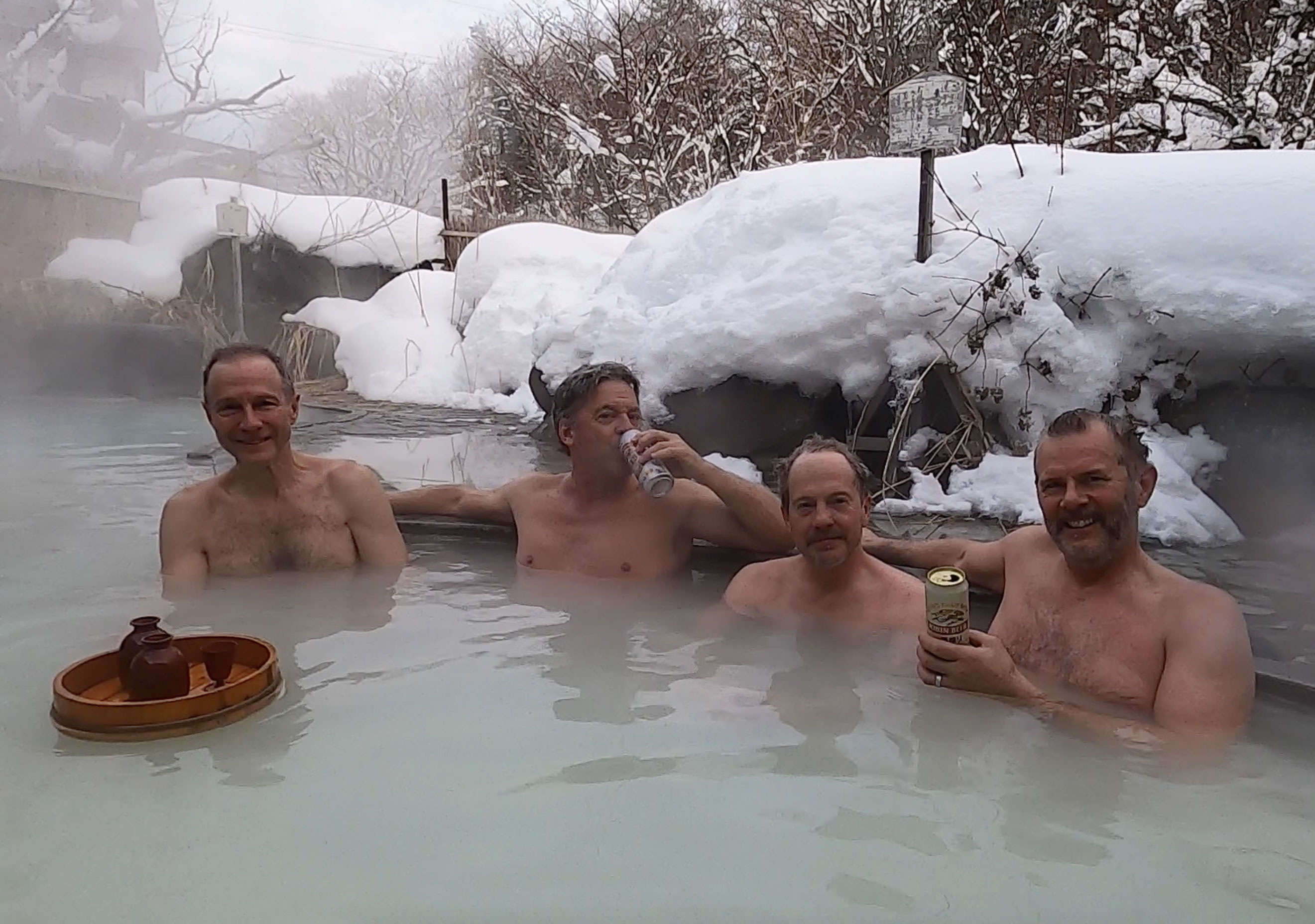 Onsen with a floating sake ‘bar’