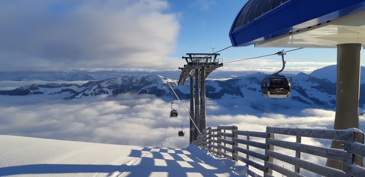 The Pöglbahn rising above the clouds