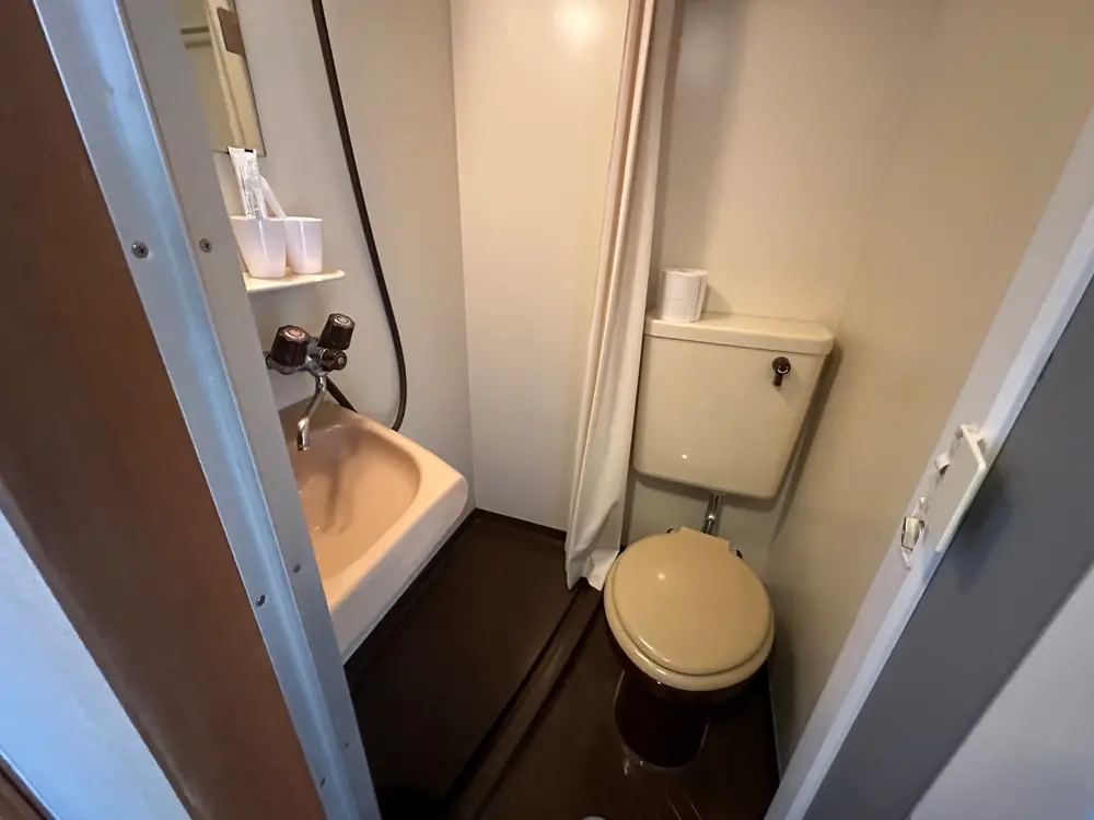 Shower in the corner of the bathroom