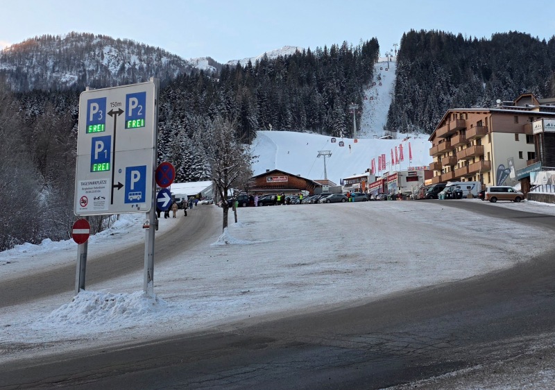 Empty Fieberbrunn car park before lifts open