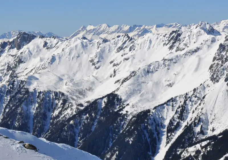 Brevent Flegere ski resort rises above Chamonix in the French Alps