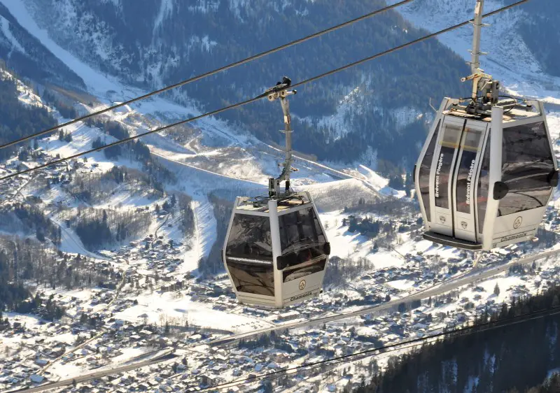 The gondola to Brevent rises high above the Chamonix valley
