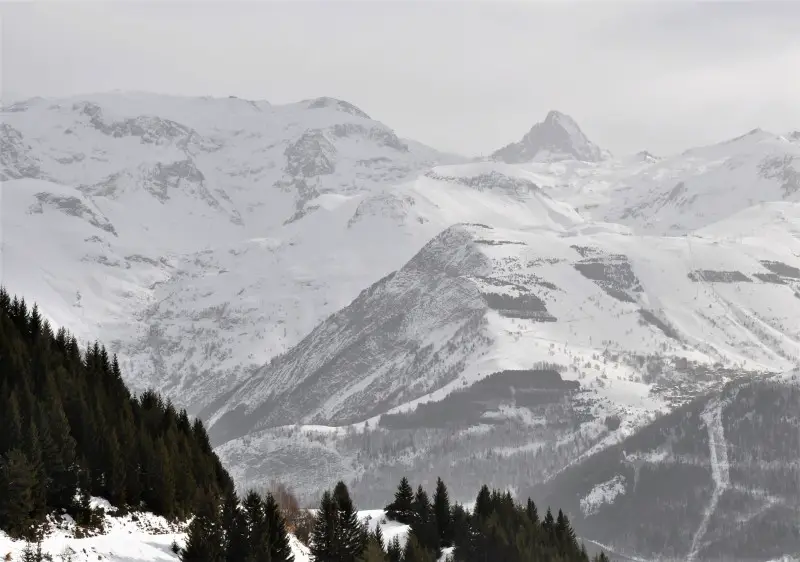 Les 2 Alpes as viewed from Auris en Oisans at Alpe d