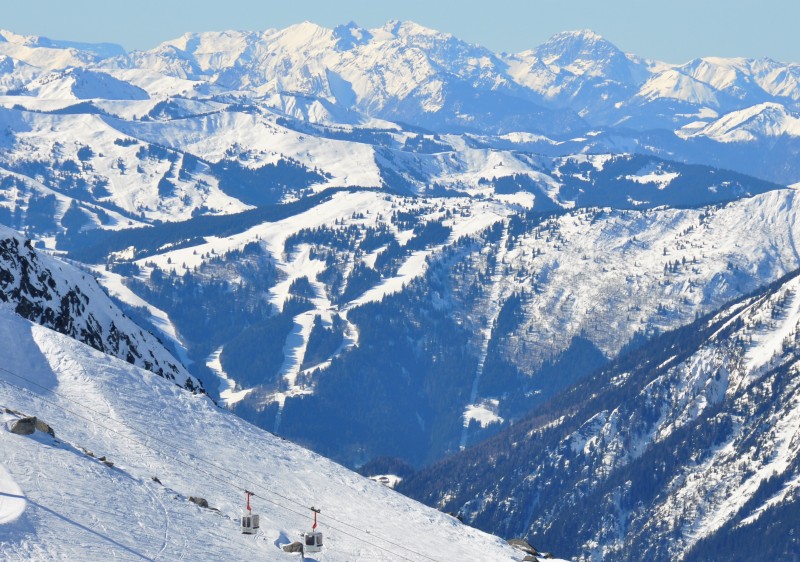 Les Houches ski resort viewed from Grands Montets in the Chamonix valley