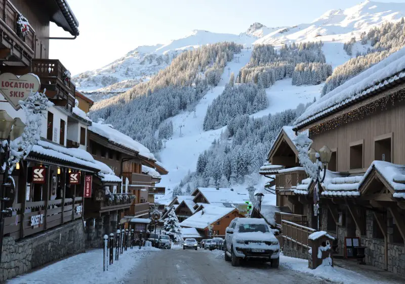 A snowy January morning in Meribel ski resort, France