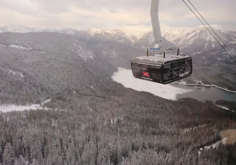 Zugspitze cable car ascends the summit of Germany;s highest peak