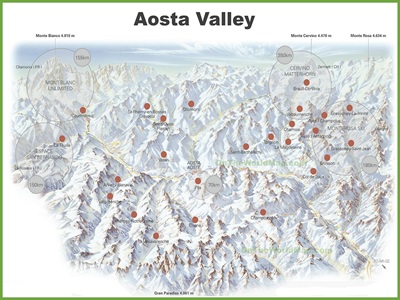 Aosta Valley Ski Resorts Map