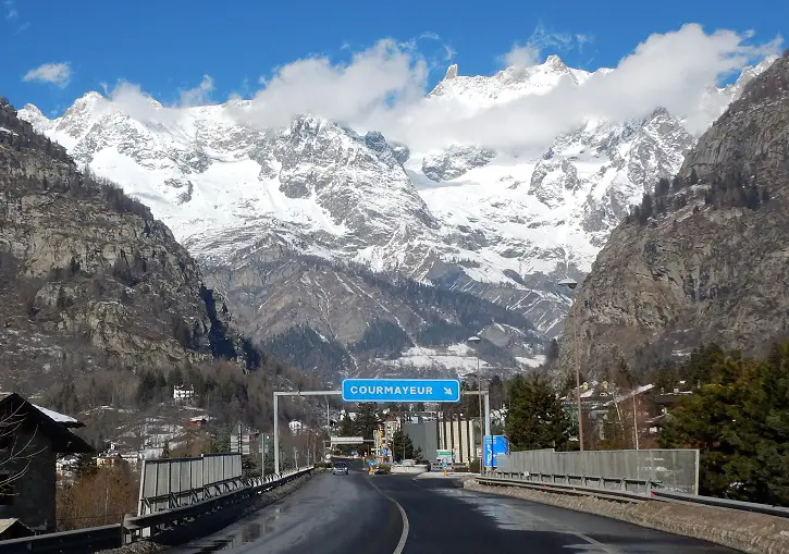 Driving to Courmayeur with Monte Bianco as backdrop