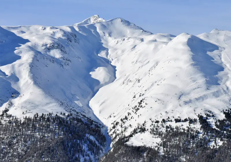 Monte Cantone off-piste terrain adjacent to Livigno Carosello 3000 sector (right of photo)