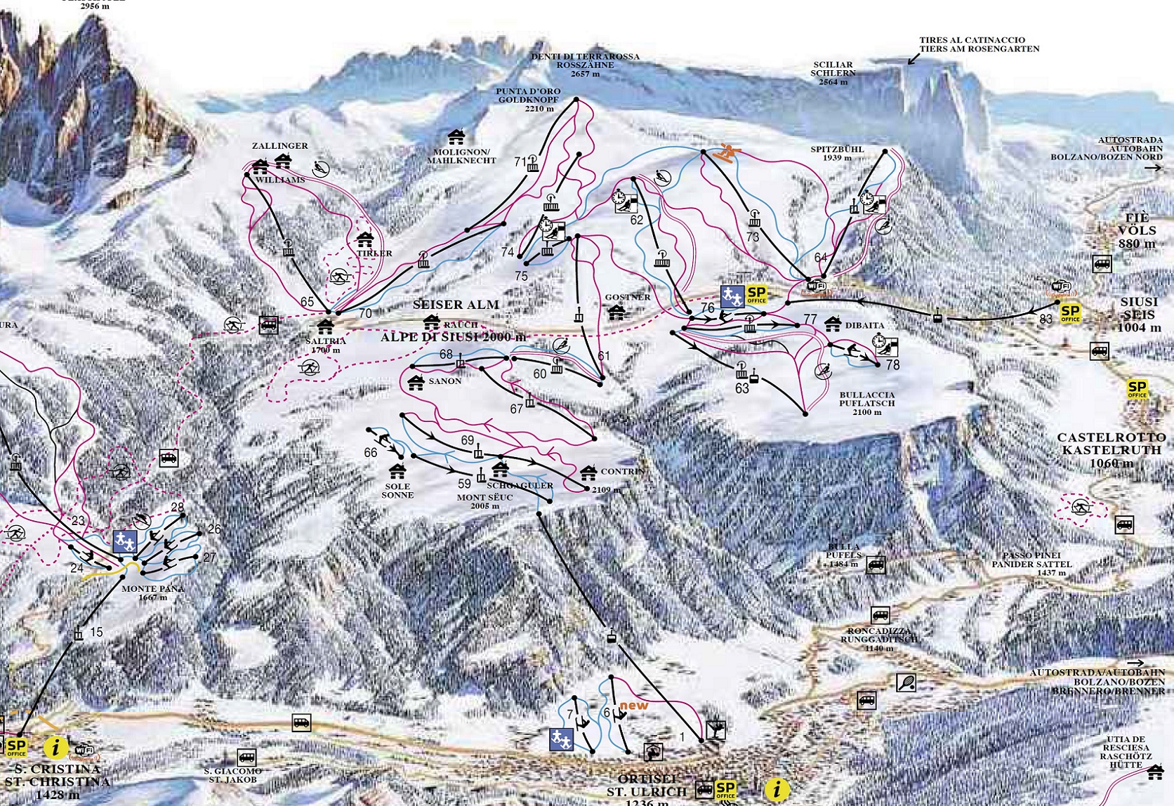 selva val gardena map Skiing Val Gardena Val Gardena Ski Lifts Terrain Trail Maps selva val gardena map