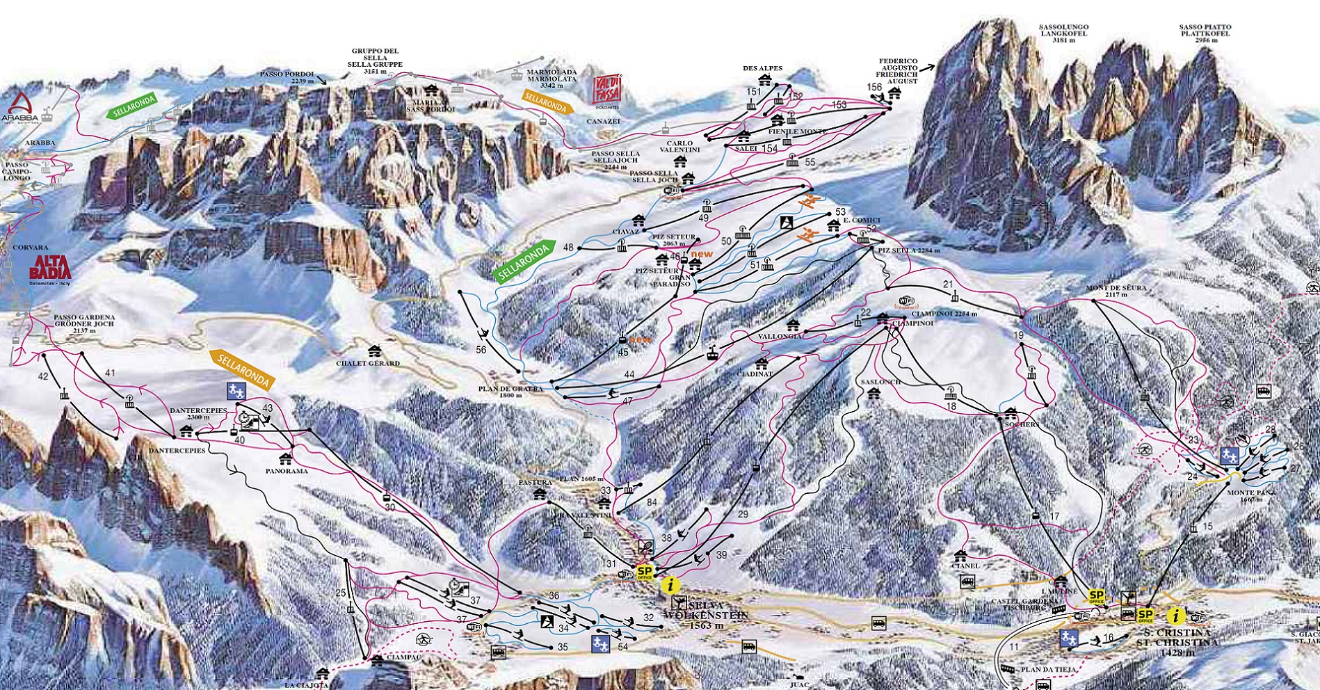 selva val gardena map Skiing Val Gardena Val Gardena Ski Lifts Terrain Trail Maps selva val gardena map