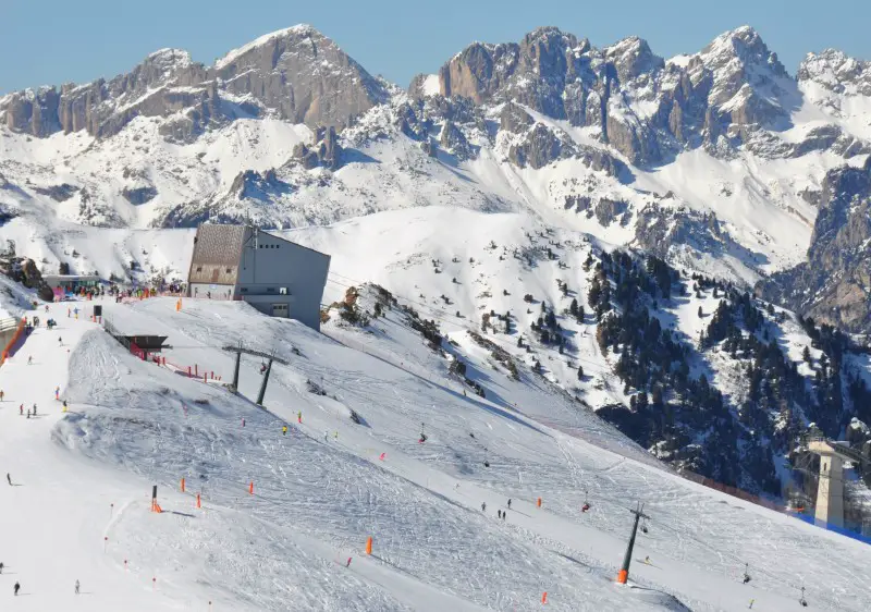 Val di Fassa ski resort in the Dolomites looking at the Belvedere.