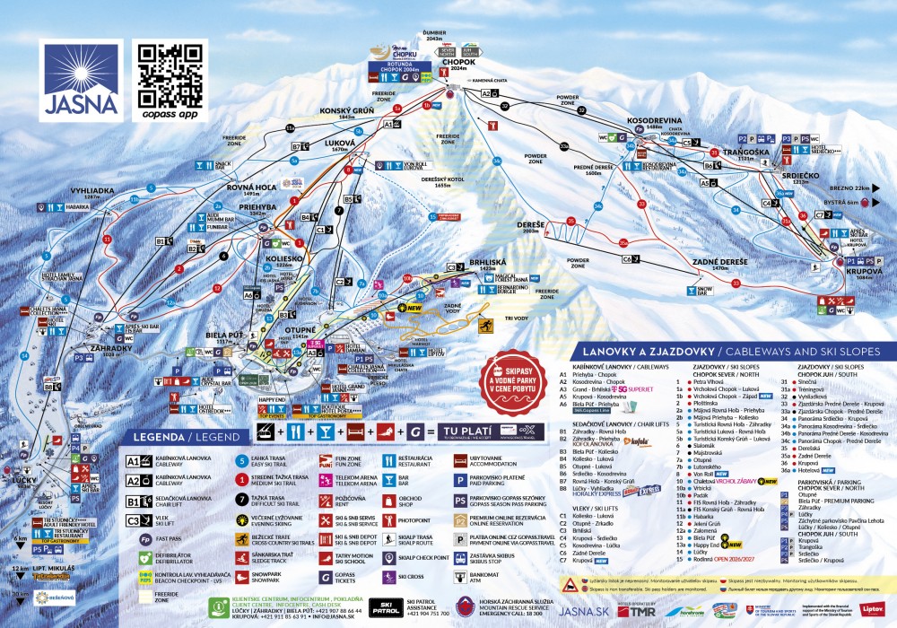 Jasná Nízke Tatry ski trail map