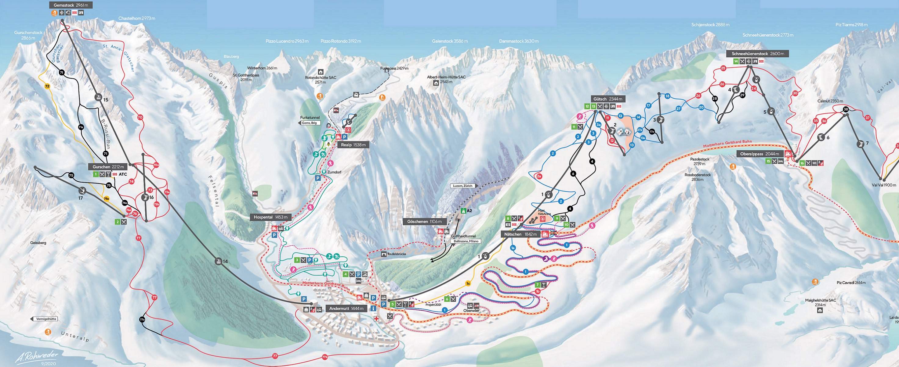 Andermatt-Gemsstock Ski Trail Map
