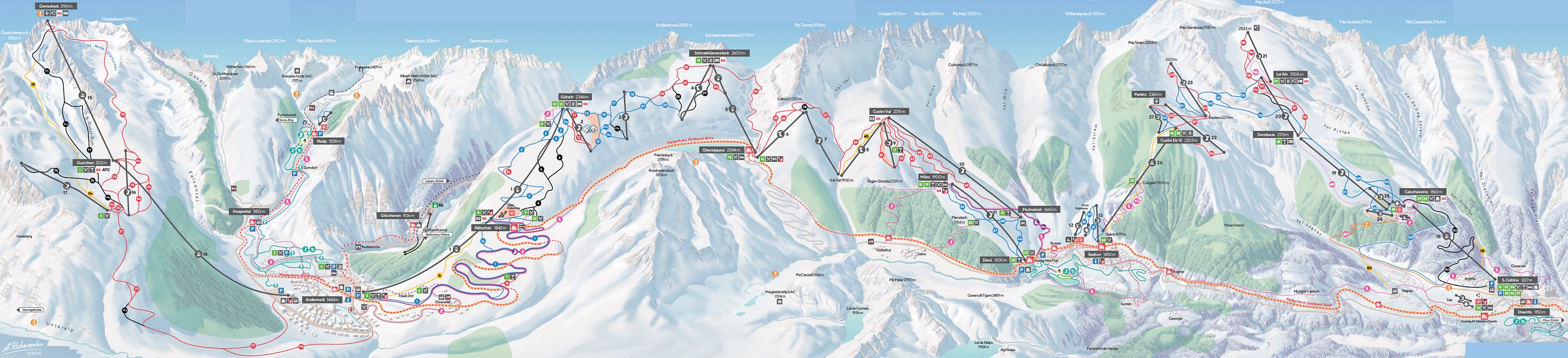 Andermatt-Sedrun-Disentis Ski Trail Map