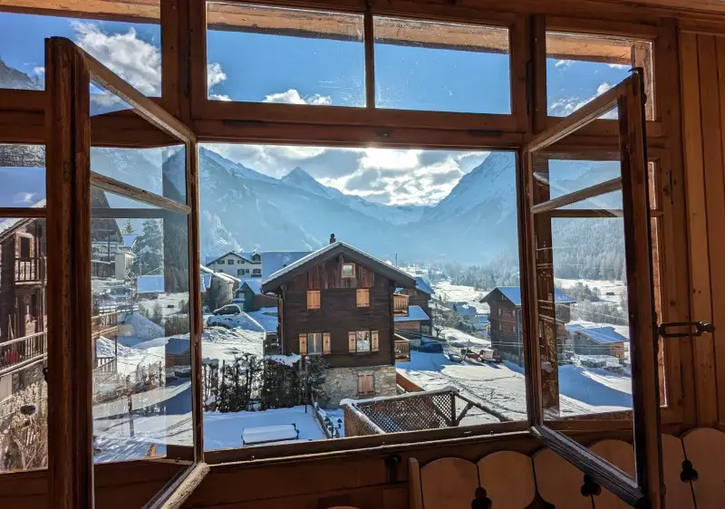 Open a window to the beautiful Swiss Alps village of Evolene from Hotel Restaurant Eden
