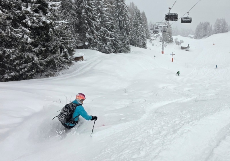 Powder skiing at Bruson, part of 4 Vallees Switzerland