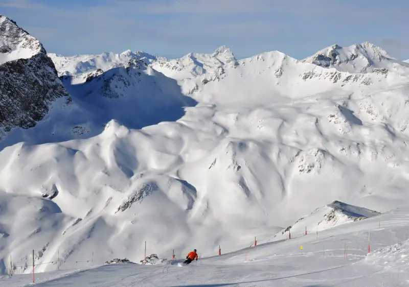 Corviglia St Moritz skiing on the backside of 3,057m Piz Nair