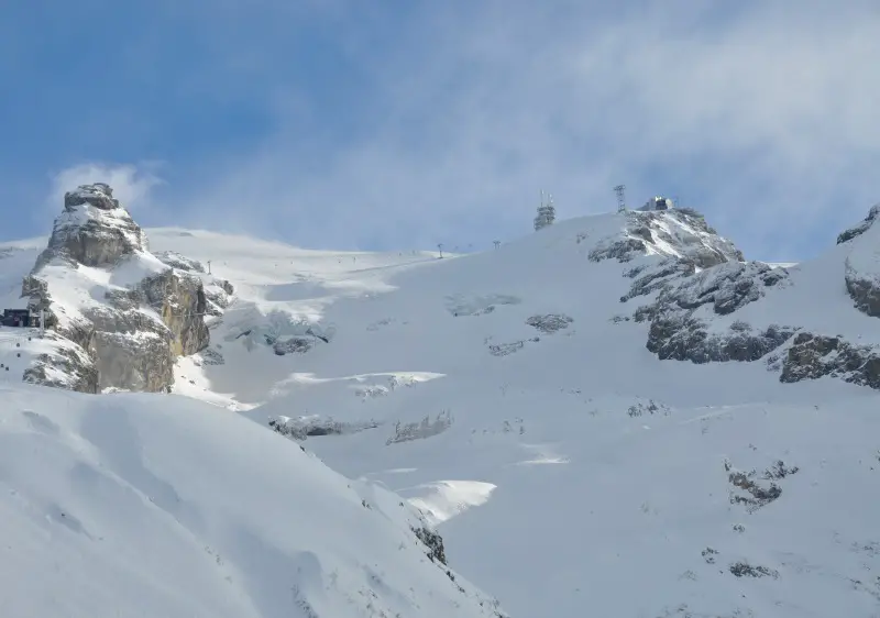 Upper mountain glacier ski terrain on Titlis at Engelberg ski resort