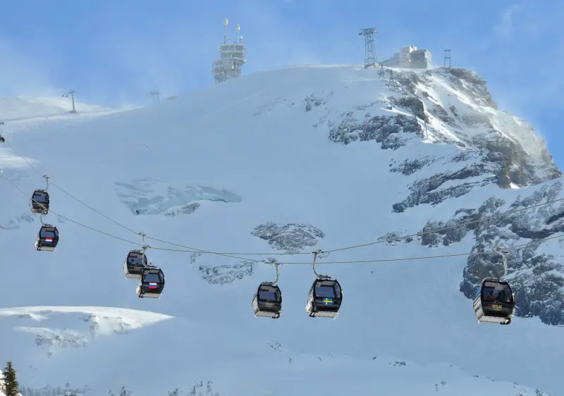 Engelberg ski resort Titlis Xpress gondola ascends 1400m vertical.