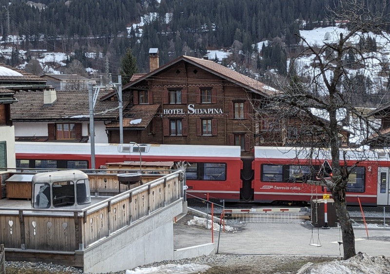 Train through the middle of Klosters Dorf