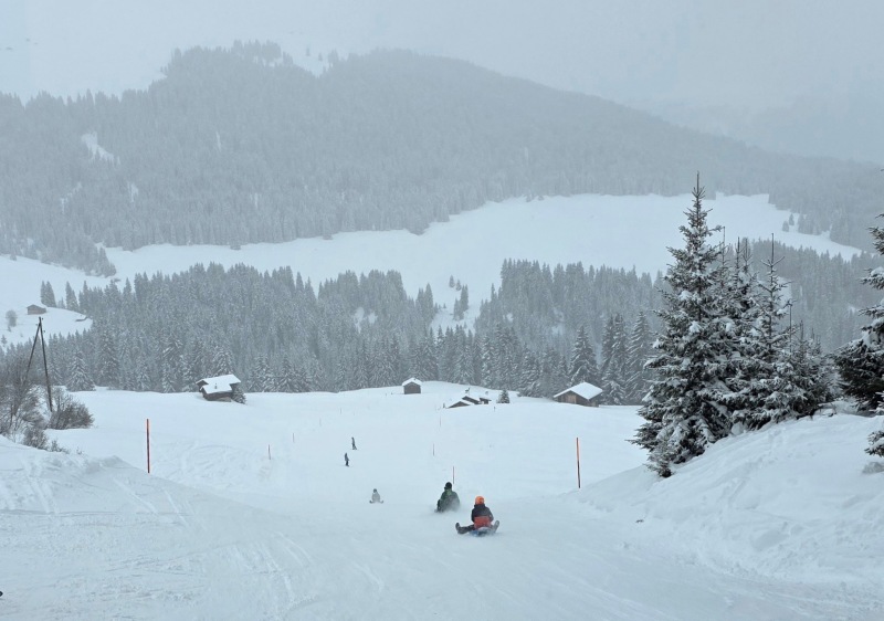Sledders on piste #10 below Kartitscha