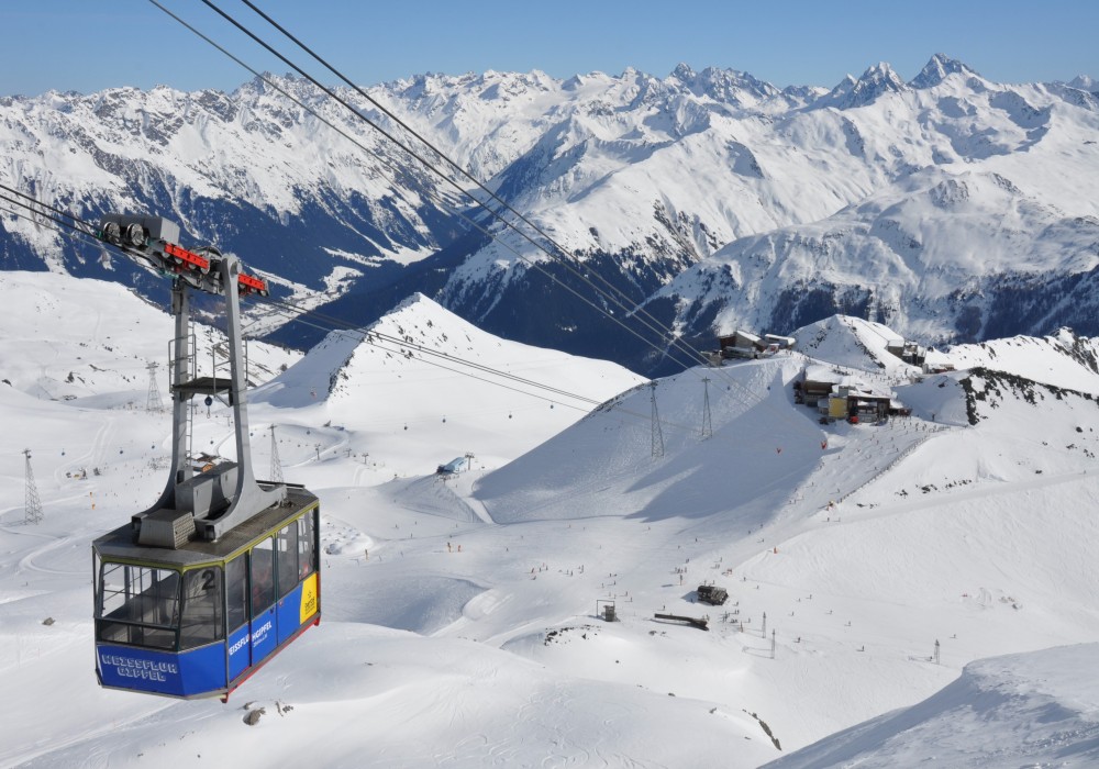 Parsenn ski resort rises to 2,844m on Weissfluhgipfel above Davos Switzerland
