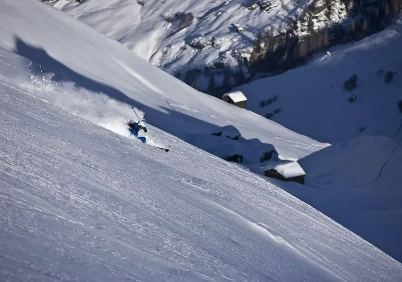 Powder skiing at Vals 3000 ski resort Switzerland