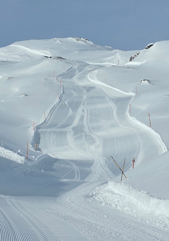 Deserted piste trail near Dachsberg at Vals ski resort