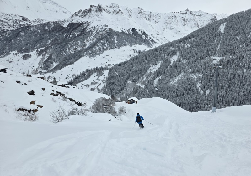 Powder on the number 10 piste at Vals
