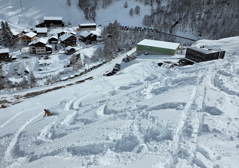 Charging down the final pitch to the gondola car park at Vals