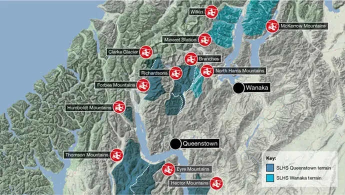 Southern Lakes Heli Ski Terrain Map