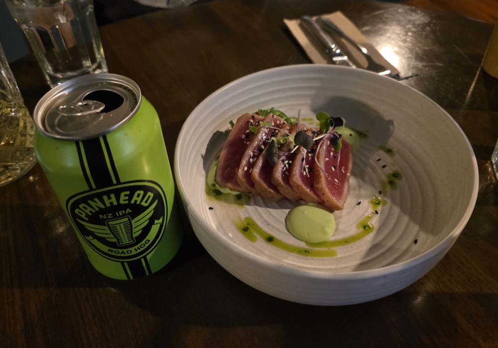 Tuna & beer at Ski Time Restaurant, Methven