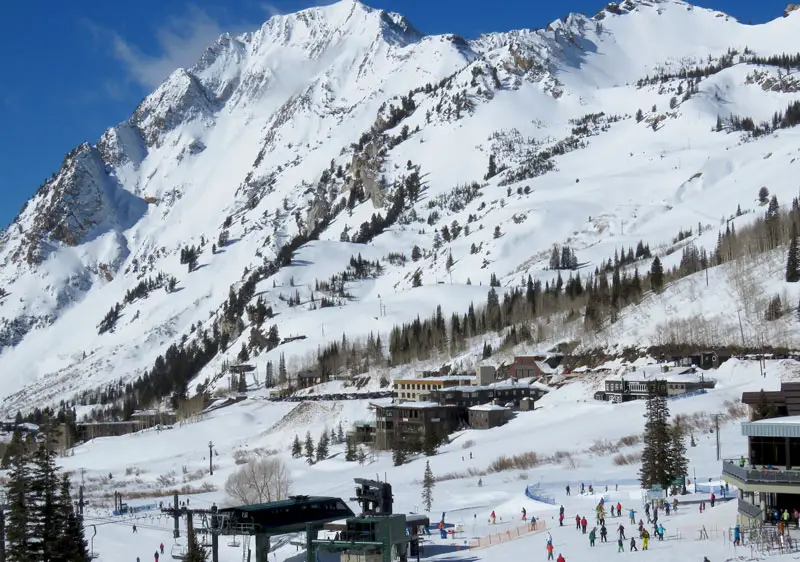 Alta ski resort is located in Little Cottonwood Canyon just 32 miles from SLC airport