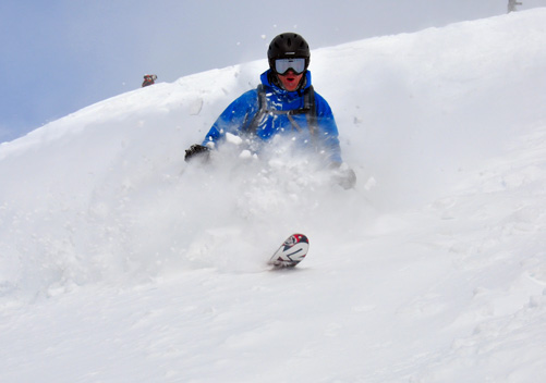 A powder hound having a great time at Stevens Pass WA